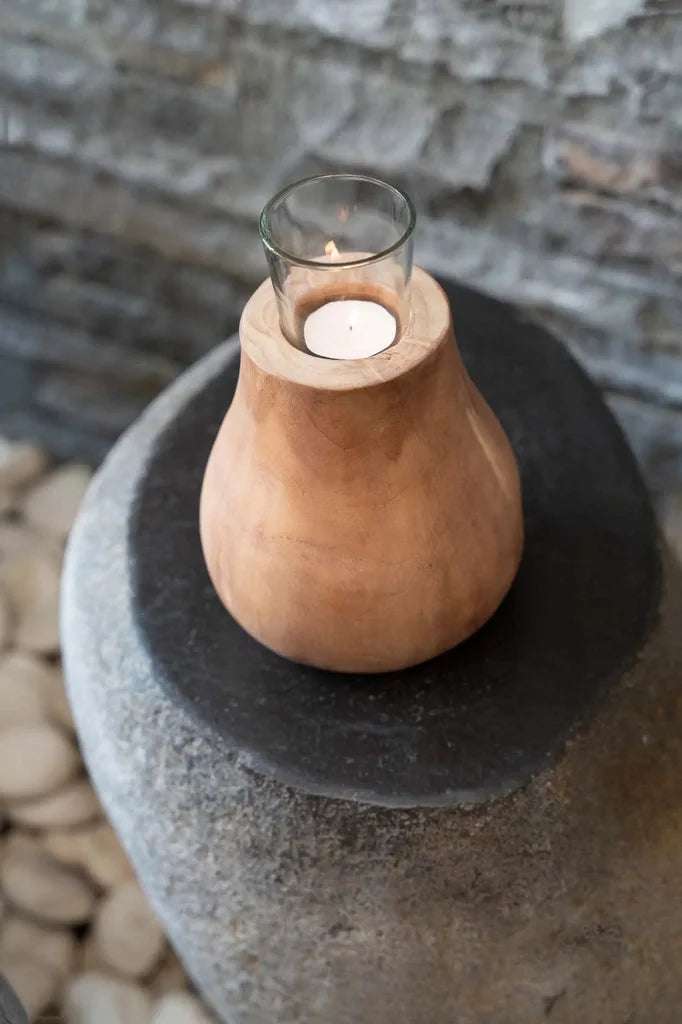 Support de bougie en bois avec insert en verre pour La Goutte de Bougie