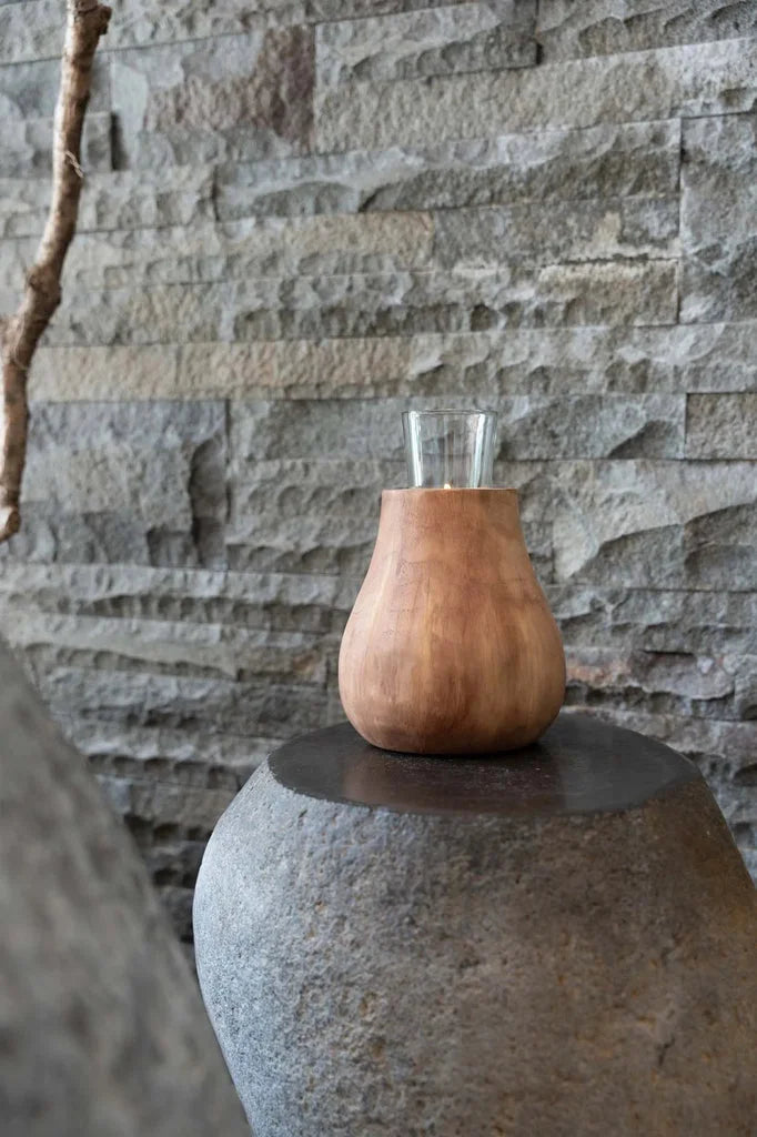 Vase en bois avec insert en verre pour La Goutte de Bougie