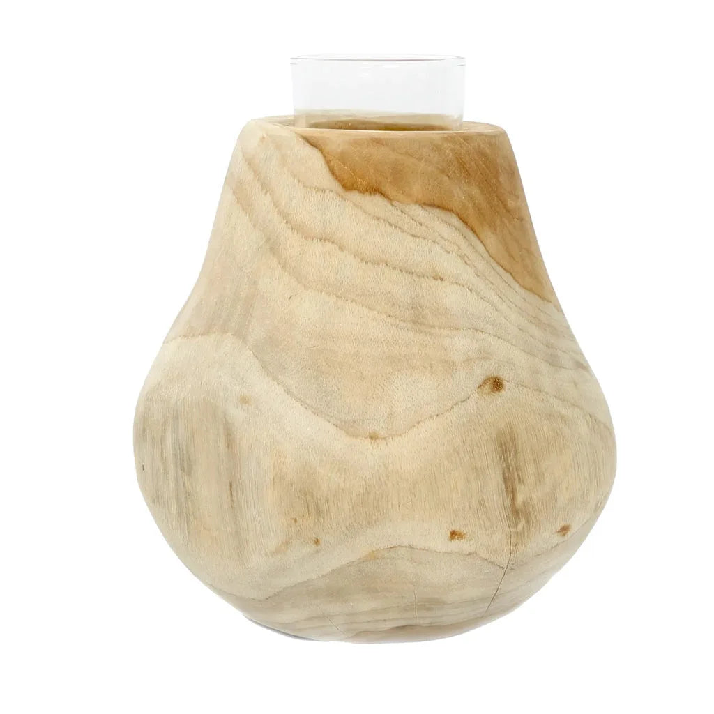 Vase en bois avec insert en verre pour La Goutte de Bougie