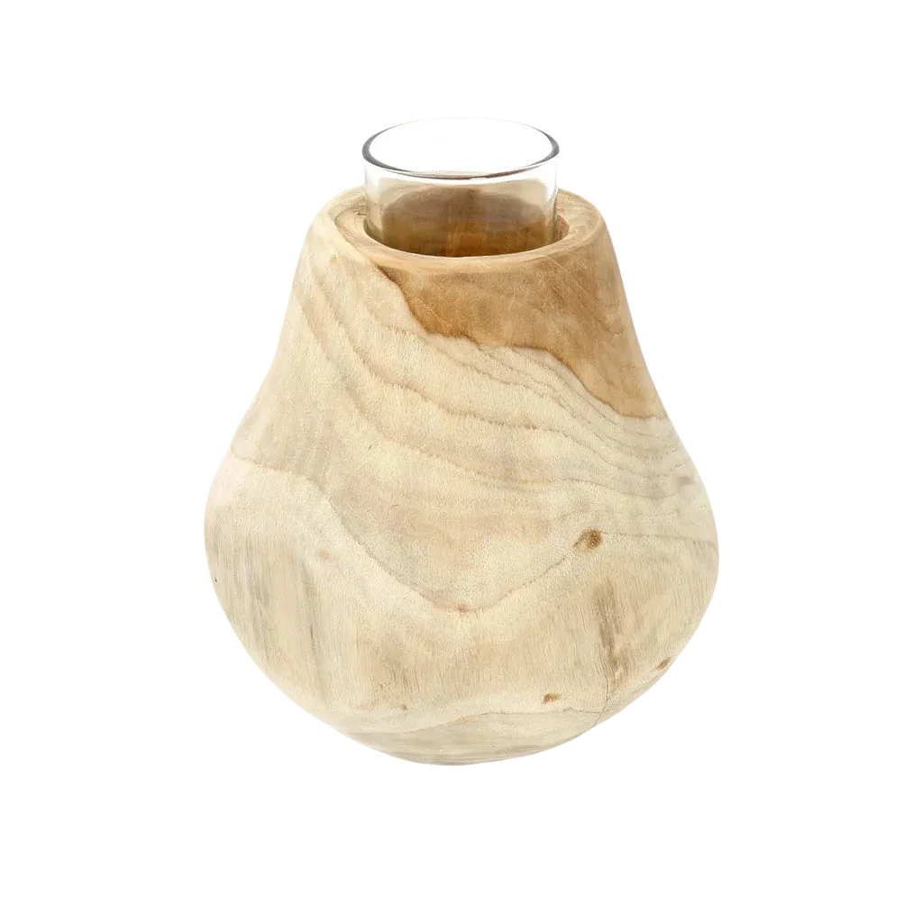 Vase en bois avec insert en verre pour La Goutte de Bougie