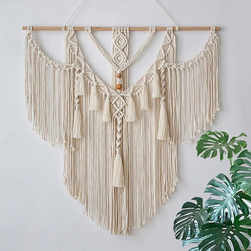 Grand macramé mural 80x80 en situation