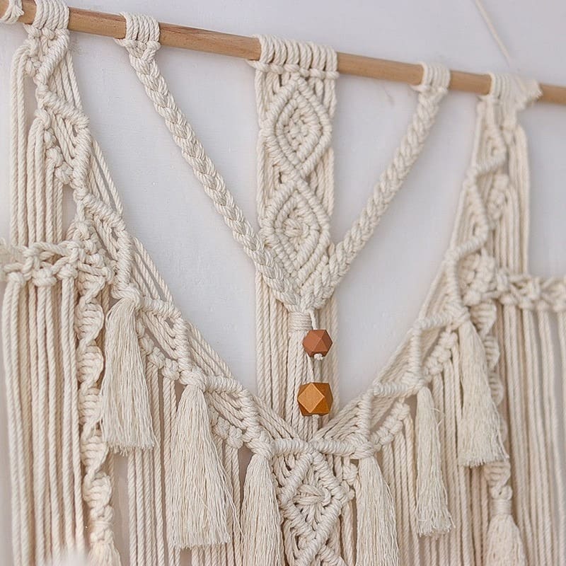 Grand macramé mural 80x80 gros plan