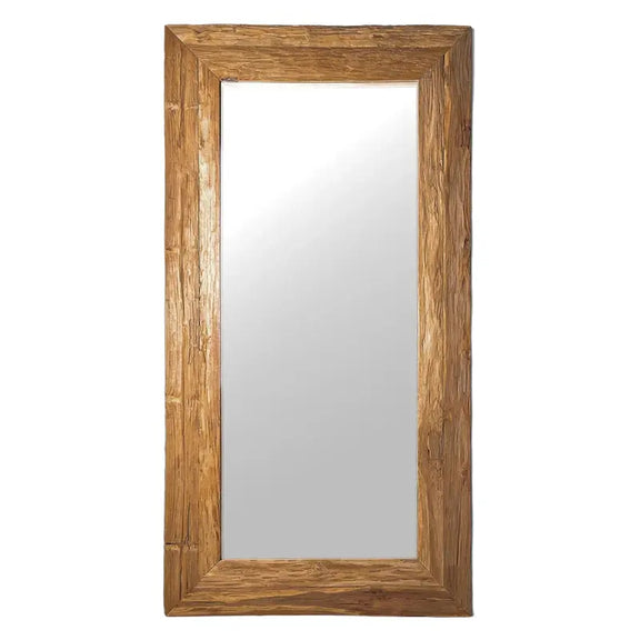 Grand miroir en bois rectangulaire 210 cm avec cadre massif, fond blanc.