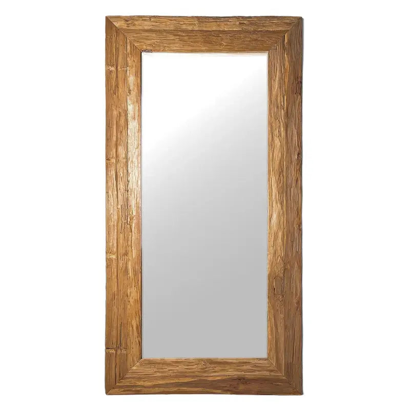 Grand miroir en bois rectangulaire 210 cm avec cadre massif, fond blanc.