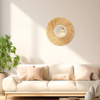 miroir en raphia avec perles de bois