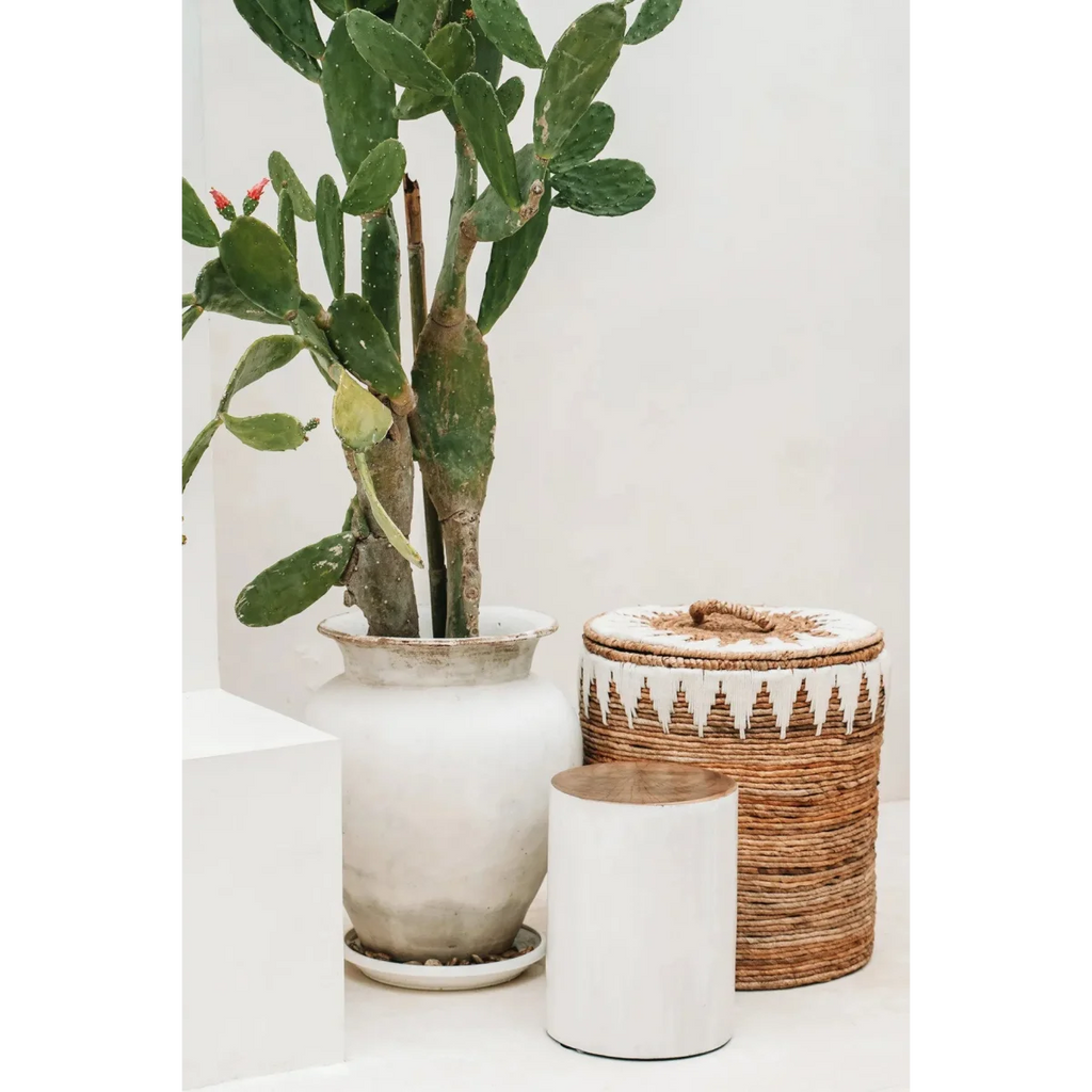 Grand panier à linge en feuille de bananier tressée 55 cm