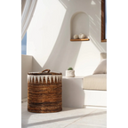 Grand panier à linge en feuille de bananier tressée 55 cm