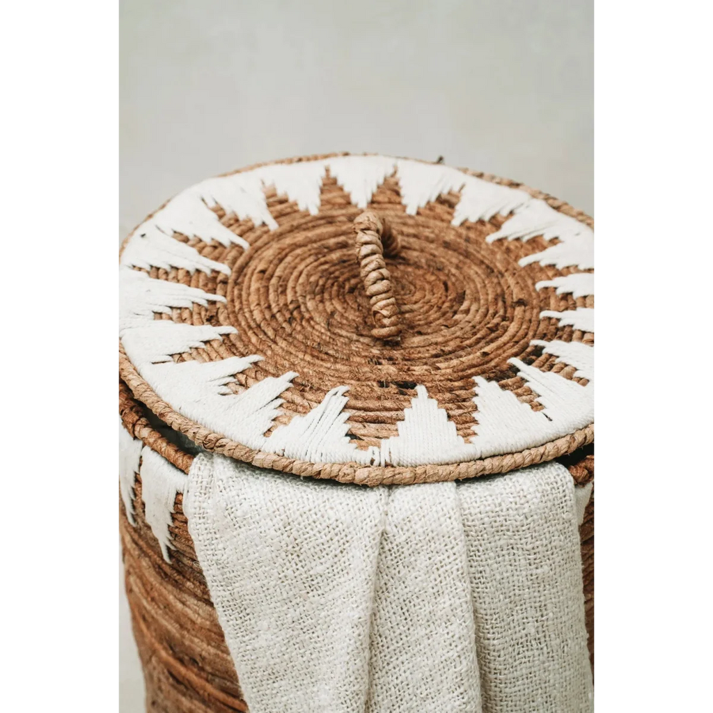 Grand panier à linge en feuille de bananier tressée 55 cm