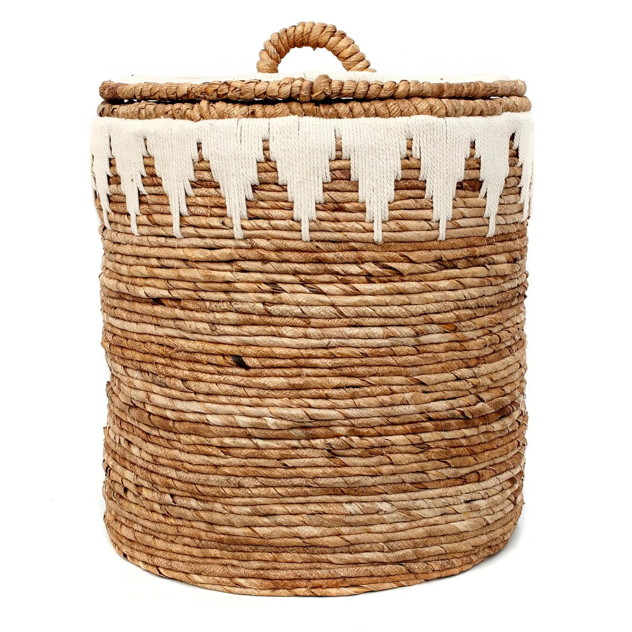 Panier de rangement tissé avec couvercle en feuilles de bananier de 55 cm