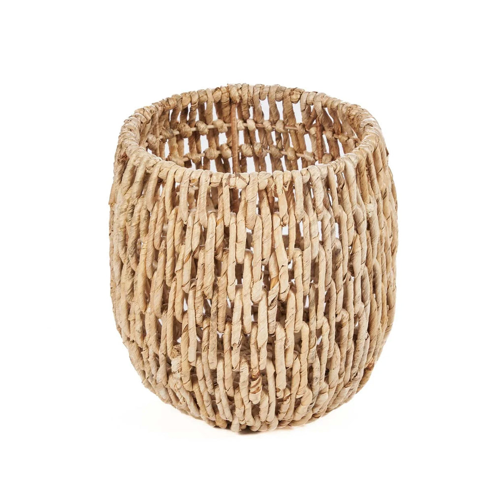 Panier cylindrique tressé en fibres naturelles en forme de feuille de bananier