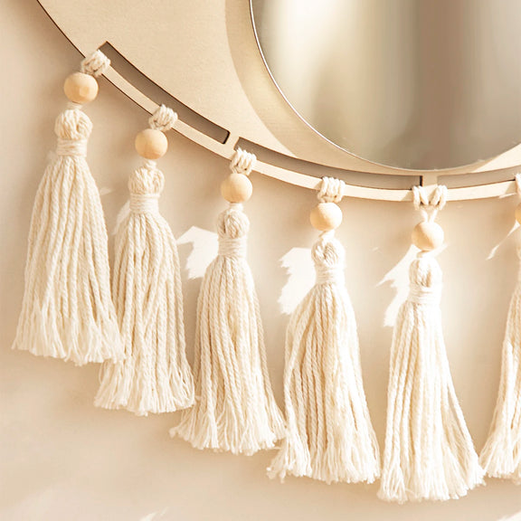 Miroir macramé œil gros plan
