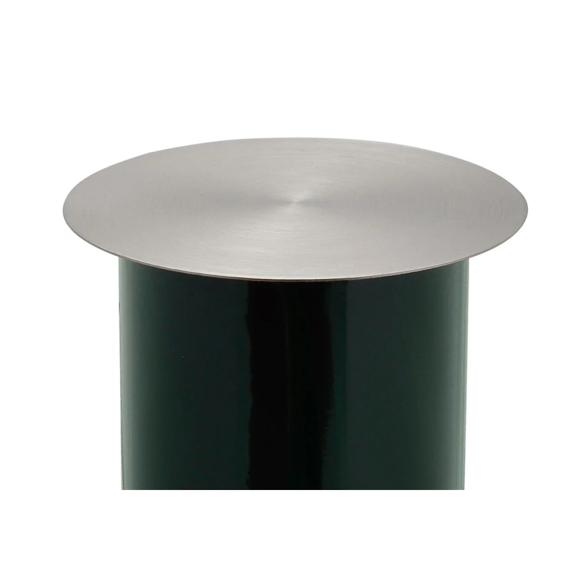Bollard cylindrique vert foncé avec capot en métal brossé pour Guéridon en métal vert foncé