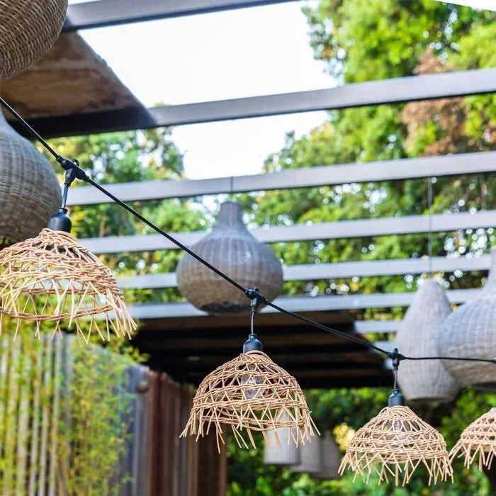 Guirlande lumineuse rotin naturel extérieur avec 10 ampoules LED E27