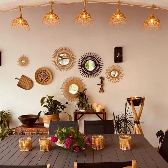 Guirlande lumineuse rotin naturel extérieur avec 10 ampoules LED E27