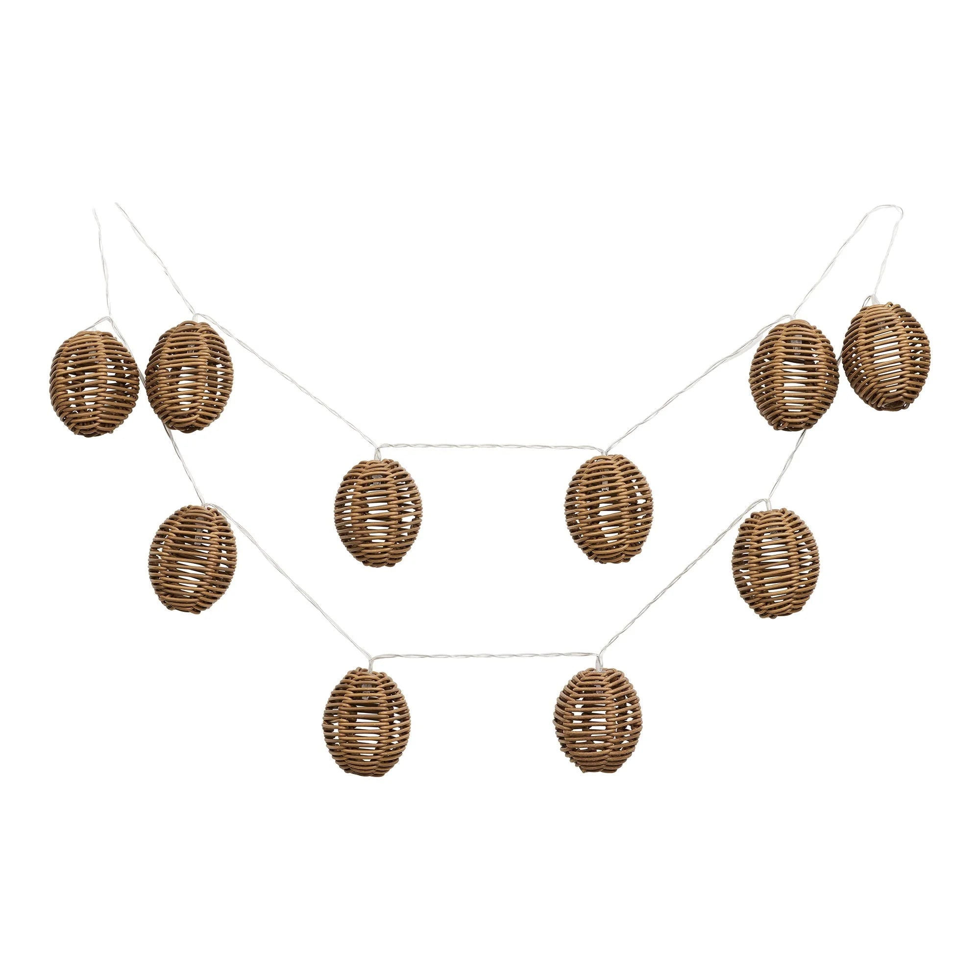 Guirlande lumineuse en rotin naturel avec lanternes ovales ajourées en forme doeurs
