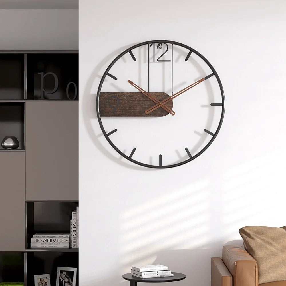 Horloge murale bois et métal noir variante 1