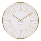 Horloge murale dorée en aluminium silencieuse avec aiguilles blanches et marqueurs dorés