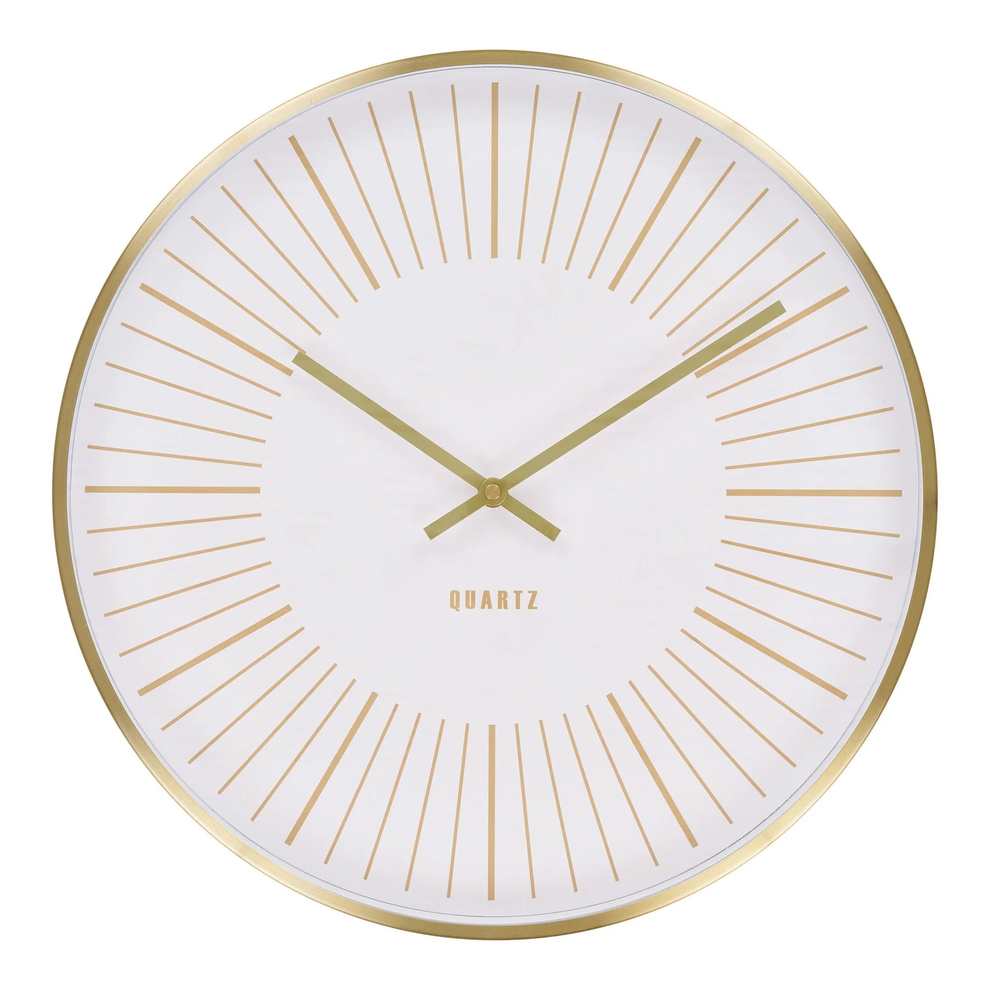 Horloge murale dorée en aluminium silencieuse avec aiguilles blanches et marqueurs dorés