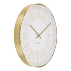 Horloge murale dorée en aluminium silencieuse avec cadran blanc et bordures en or