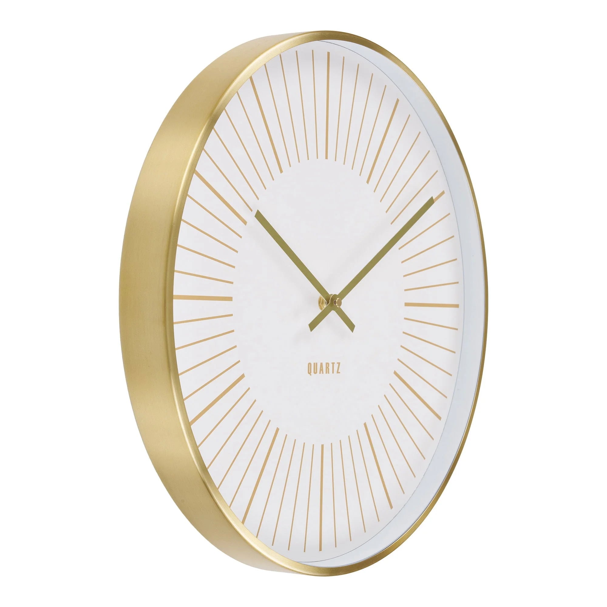 Horloge murale dorée en aluminium silencieuse avec cadran blanc et bordures en or