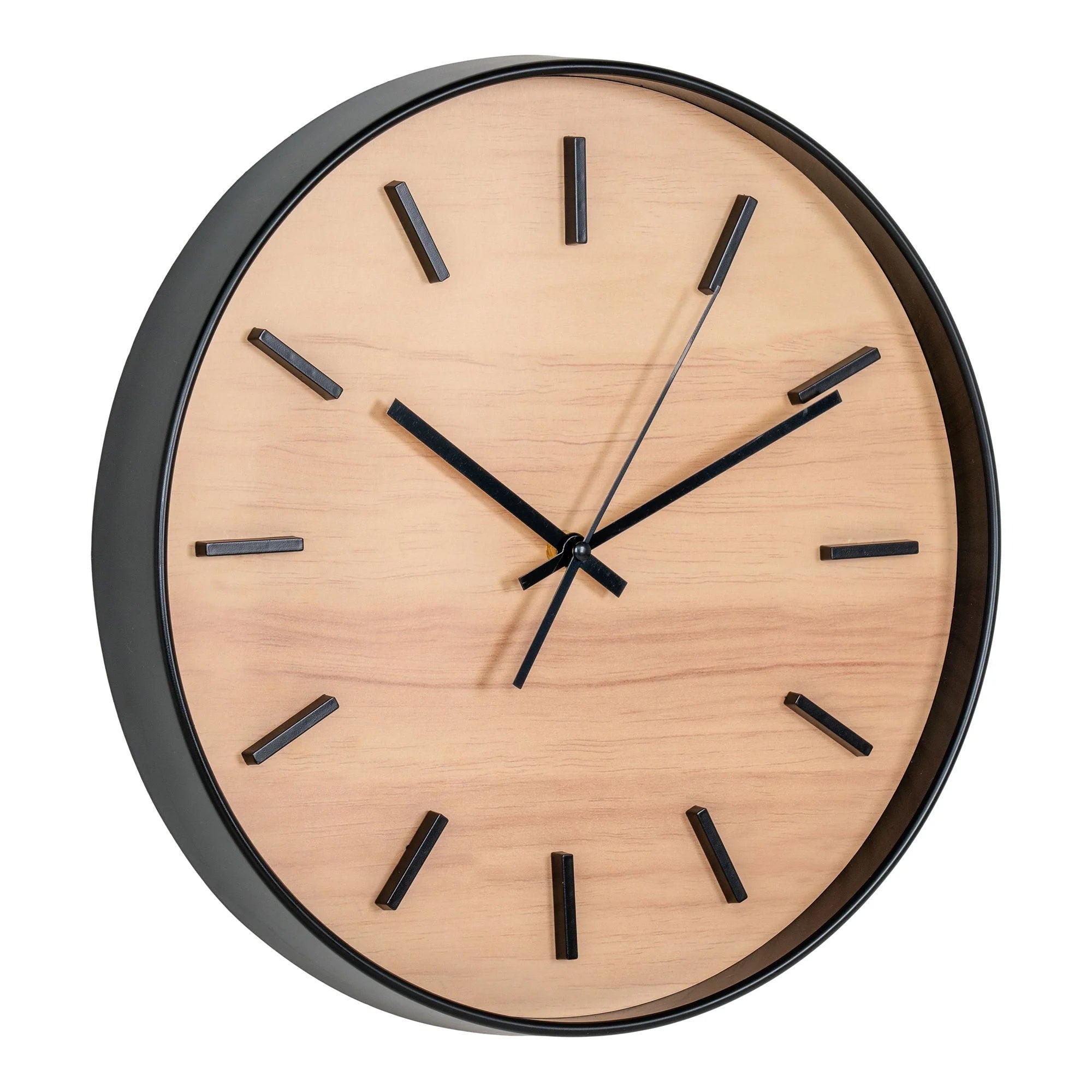 Horloge murale effet bois rond avec cadre noir Ø35 cm pour décoration intérieure