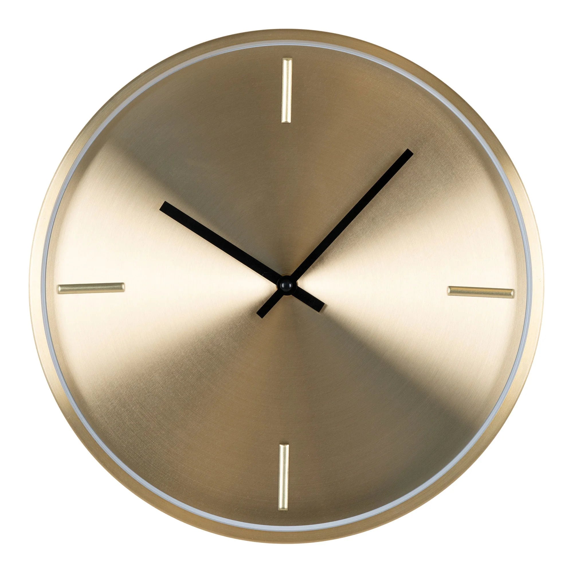 Horloge murale en métal doré brossé avec aiguilles noires diam 30 cm