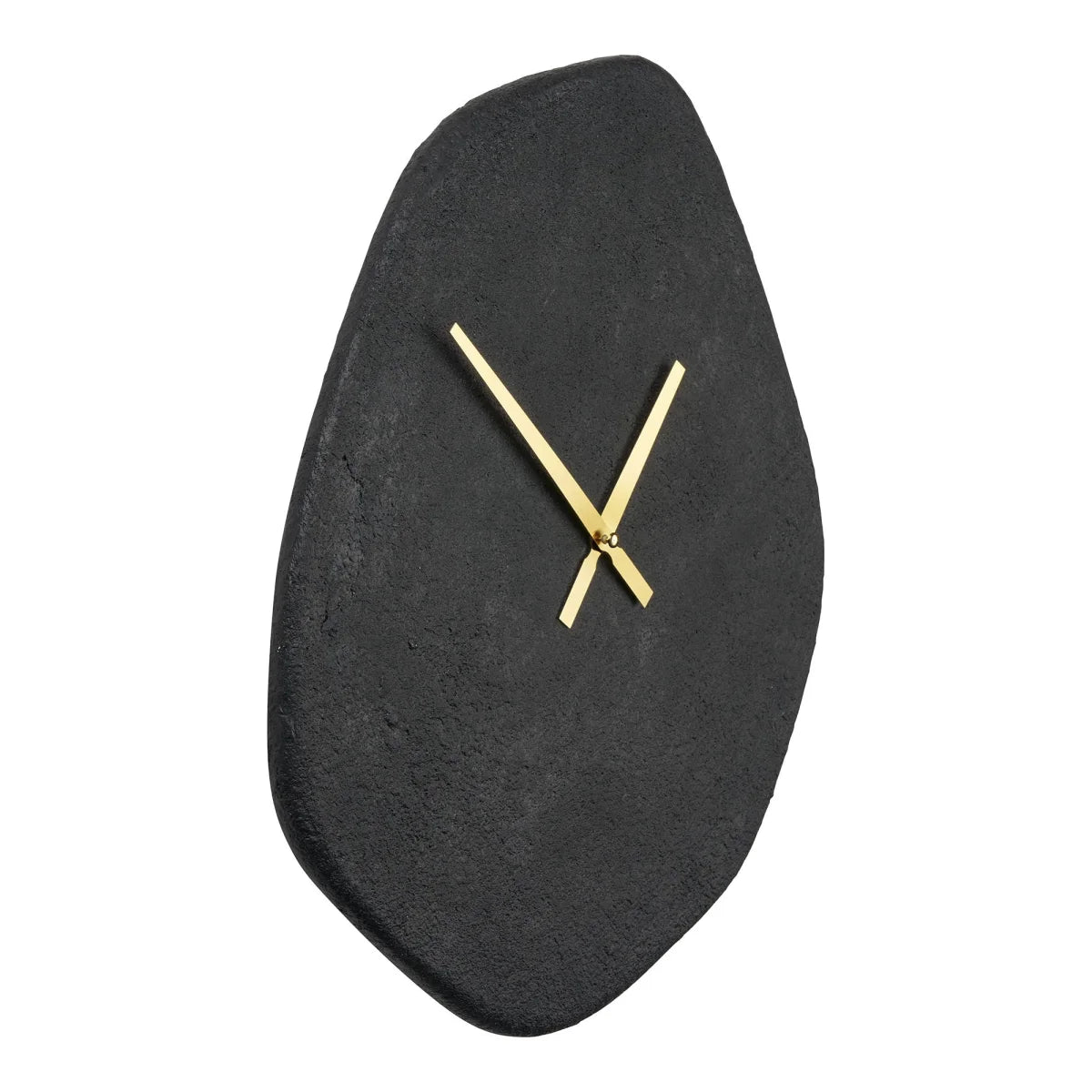 Horloge murale noire en ciment forme galet avec aiguilles dorées 38x45 cm