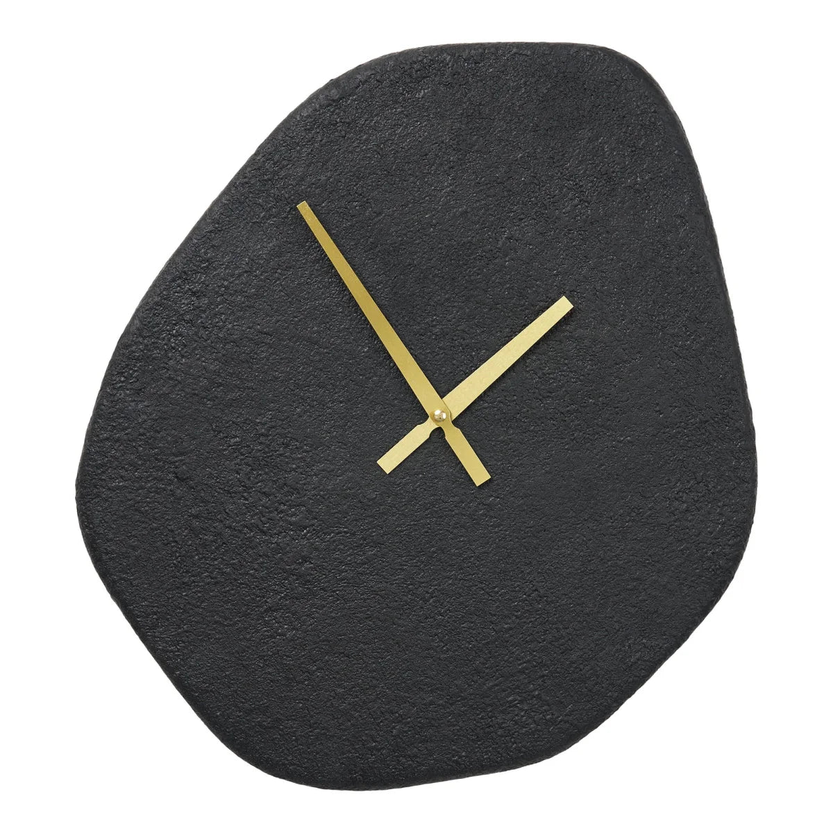 Horloge murale noire en ciment forme galet avec aiguilles dorées 38x45 cm