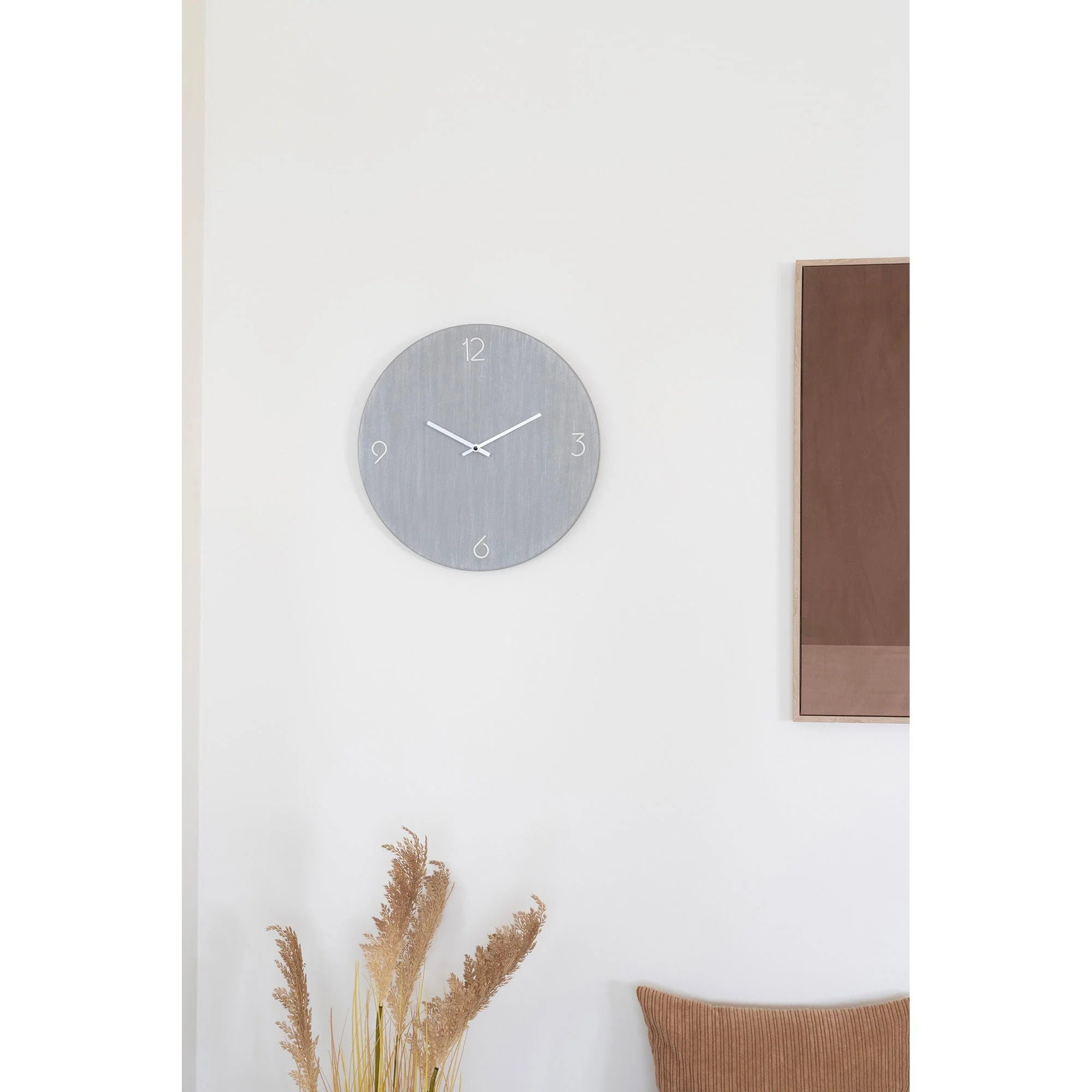 Horloge murale ronde en MDF gris clair ø40 cm silencieuse pour décoration intérieure