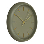 Horloge murale ronde en métal vert kaki avec aiguilles dorées Ø30 cm