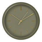 Horloge murale ronde en métal vert kaki avec aiguilles dorées Ø30 cm