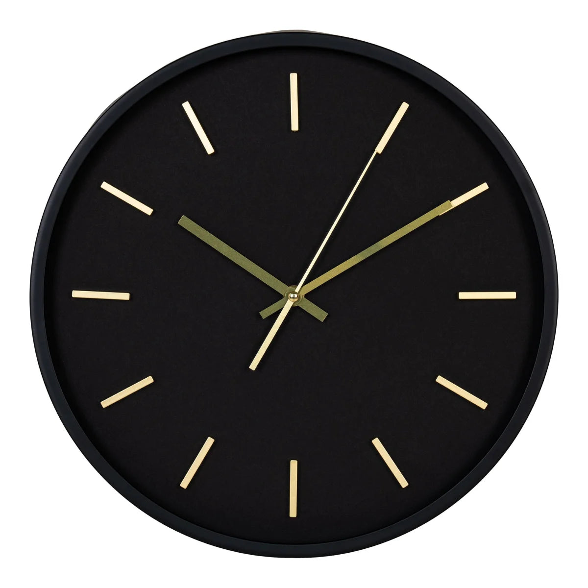 Horloge murale ronde noire en verre et métal, détails dorés, Ø35 cm