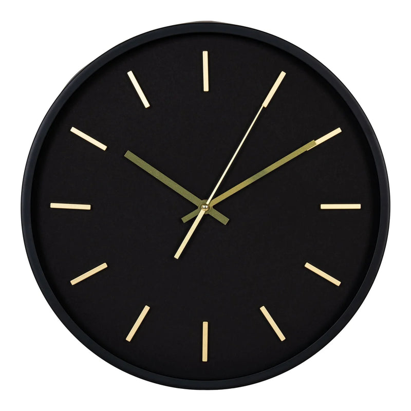 Horloge murale ronde noire en verre et métal détails dorés – Ø35 cm