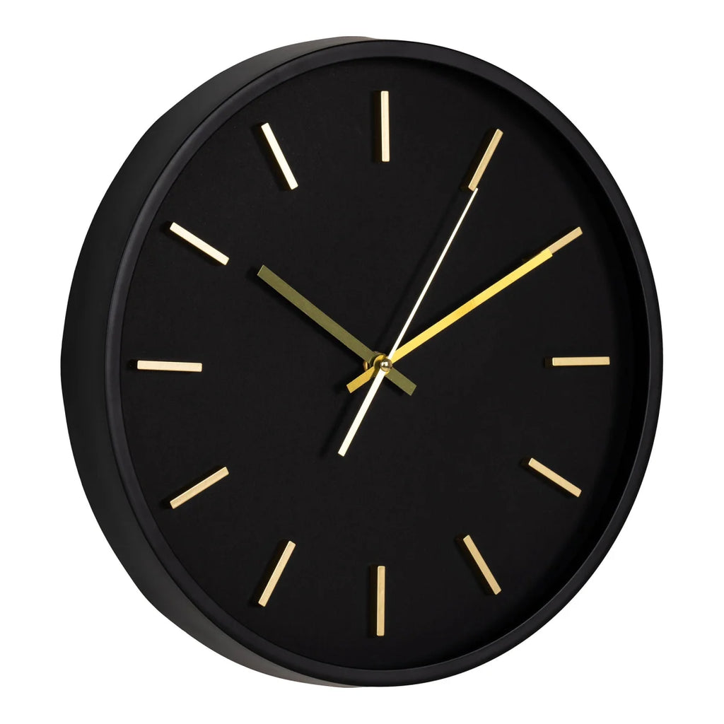 Horloge murale ronde noire Ø35 cm verre métal doré
