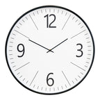 Horloge murale ronde en plastique noir et blanc avec grands chiffres et cadre noir