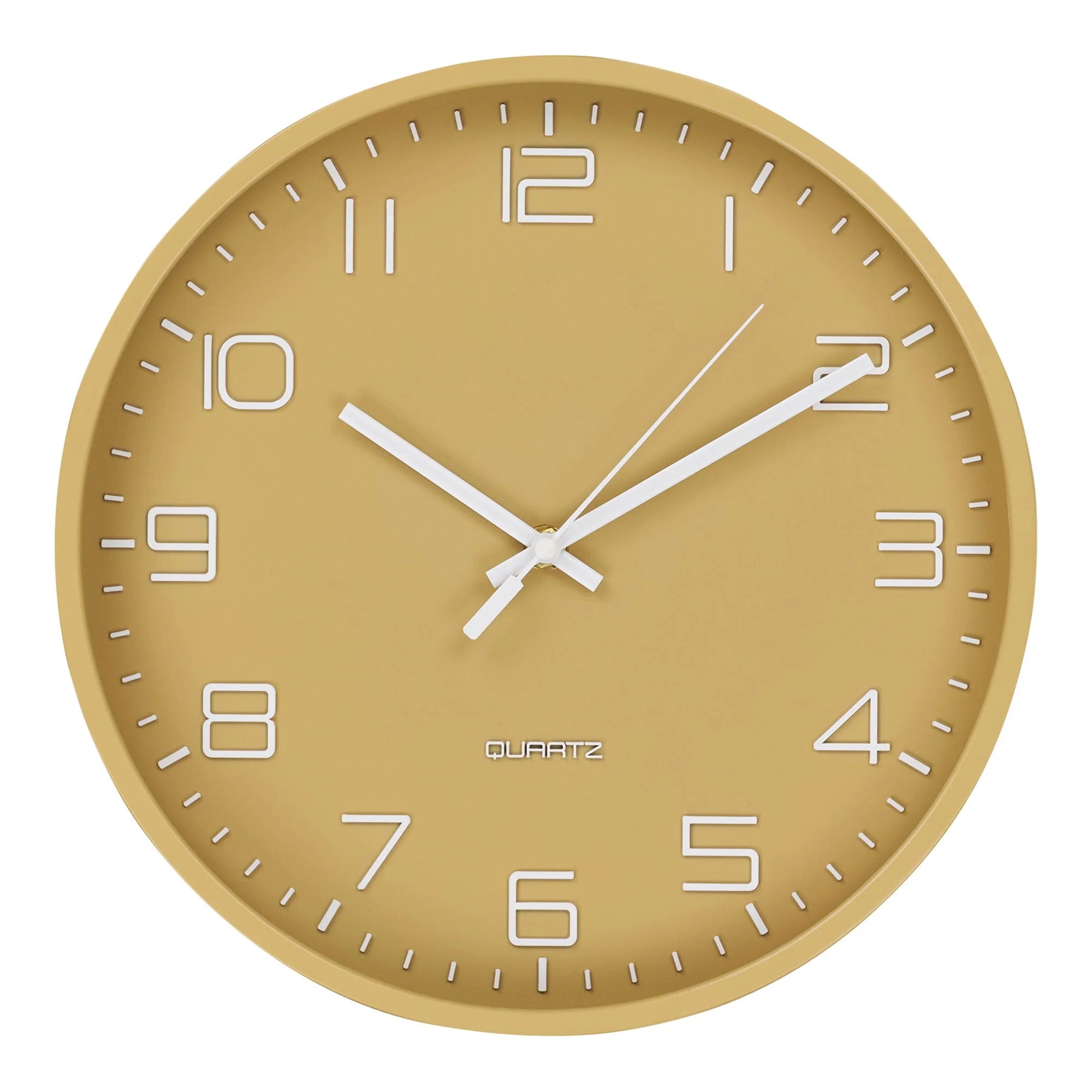 Horloge murale ronde en verre ocre jaune avec mouvement silencieux Ø30 cm