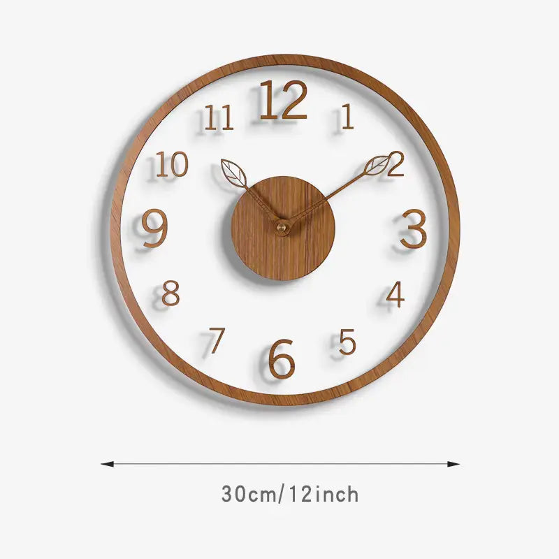 Horloge murale transparente avec dimensions indiquées, 30 cm de diamètre