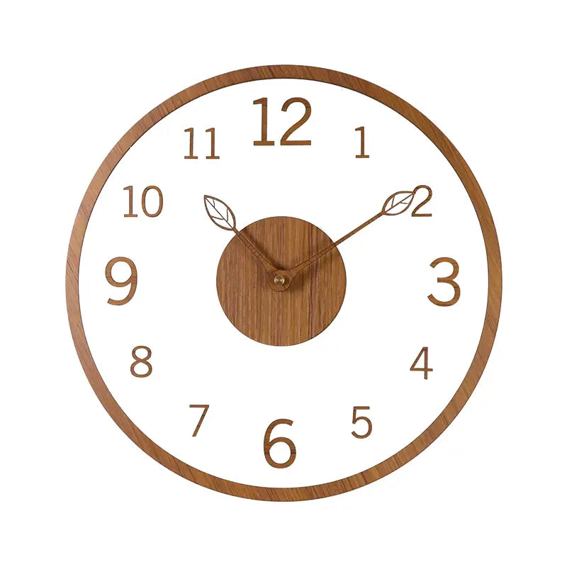 Horloge murale transparente avec cadran en bois sur fond blanc