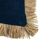 Housse de coussin 30x50 en coton bleu naturel avec frange en raphia