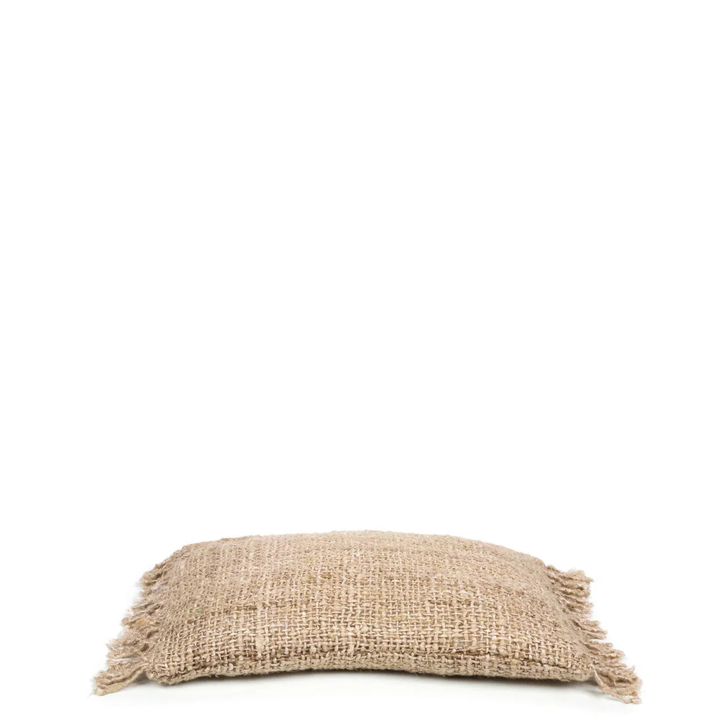 Housse de coussin beige en coton avec franges 30x50 cm