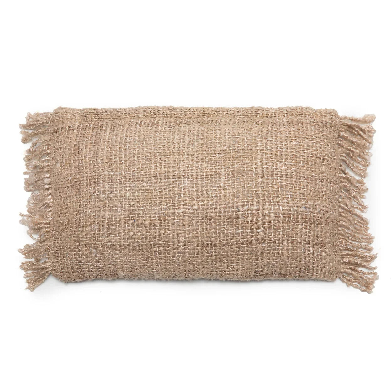 Housse de coussin beige en coton avec franges 30x50 cm en jute rectangulaire