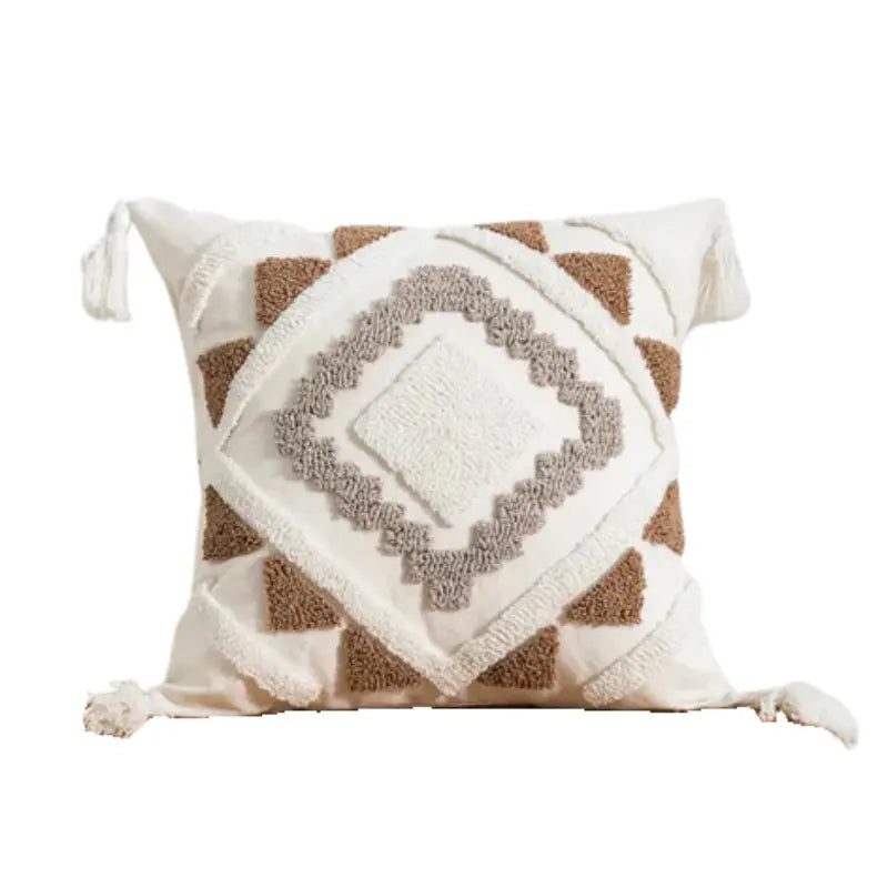 Housse de coussin bohème chic fond blanc