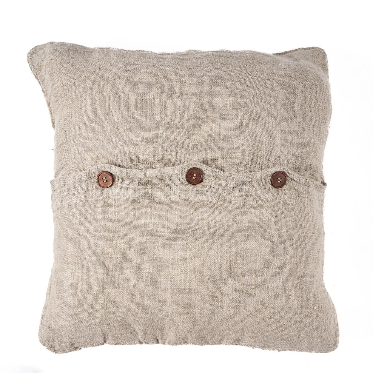Housse de coussin carré en lin beige texturé avec poche boutonnée