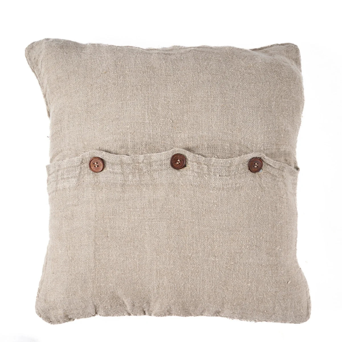 Housse de coussin carré en lin beige texturé avec poches boutonnées