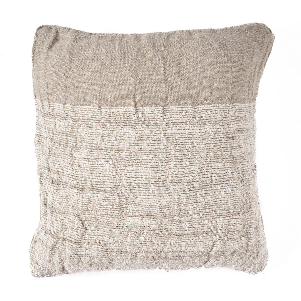 Housse de coussin carré en lin naturel beige et écru texturé