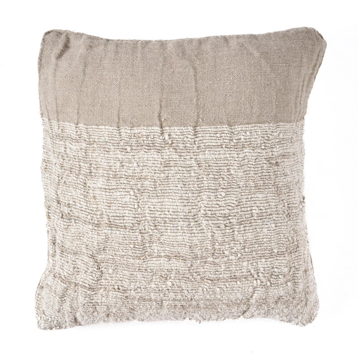 Housse de coussin carré en lin naturel beige et écru texturé