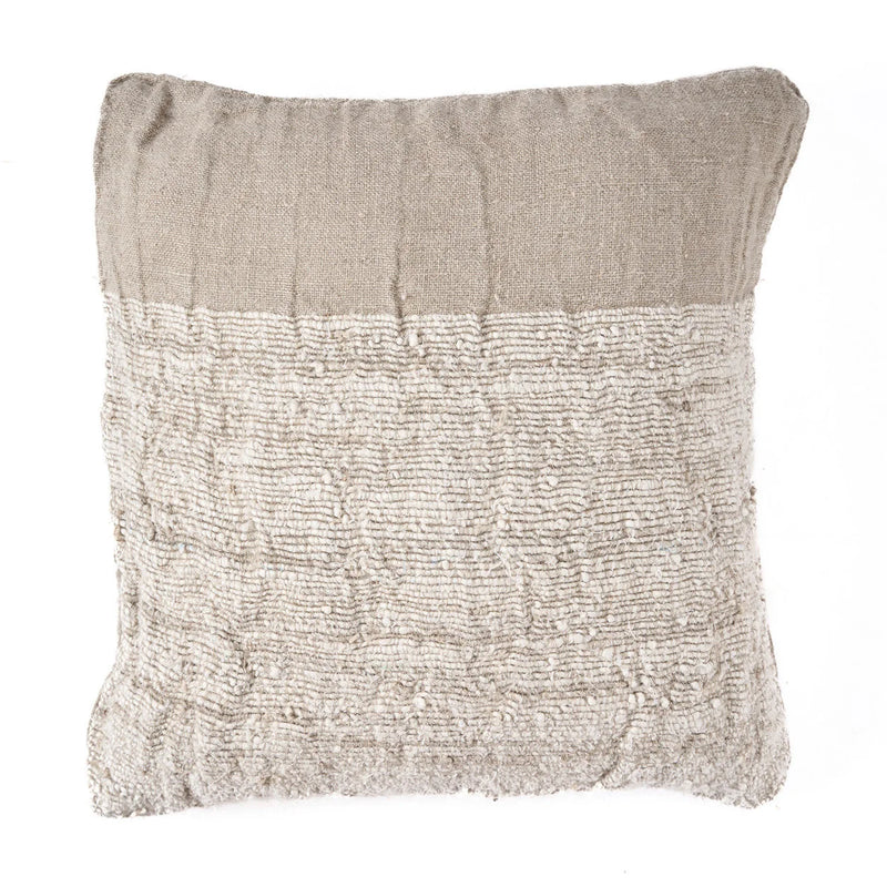Housse de coussin carré en lin naturel beige et écru texturé