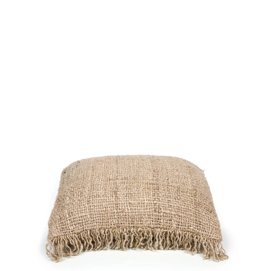 Housse de coussin carrée beige en coton à franges 40x40 cm