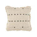 Housse de coussin carrée en coton beige broderie noire à franges
