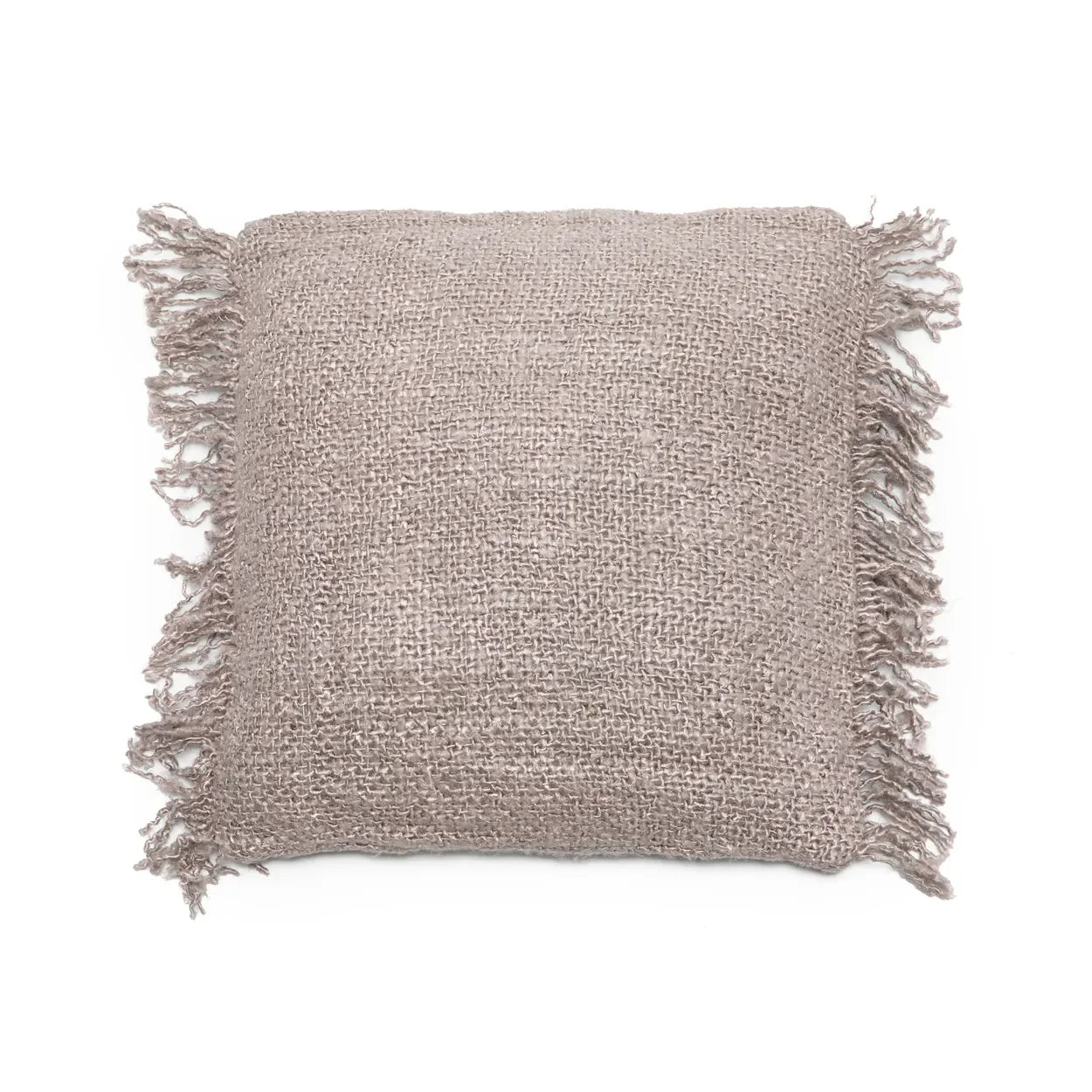 Coussin carré en coton gris perle avec franges décoratives, 40x40 cm